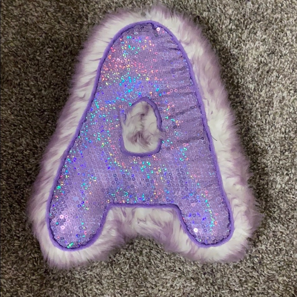 “A” sequin pillow